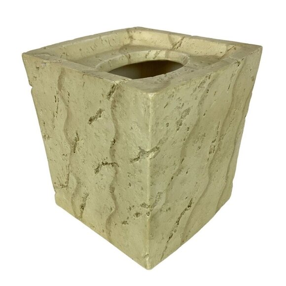 Faux Stone Tissue Box Cover Beige Square Handpainted Rustic Bathroom Decor - Picture 1 of 7